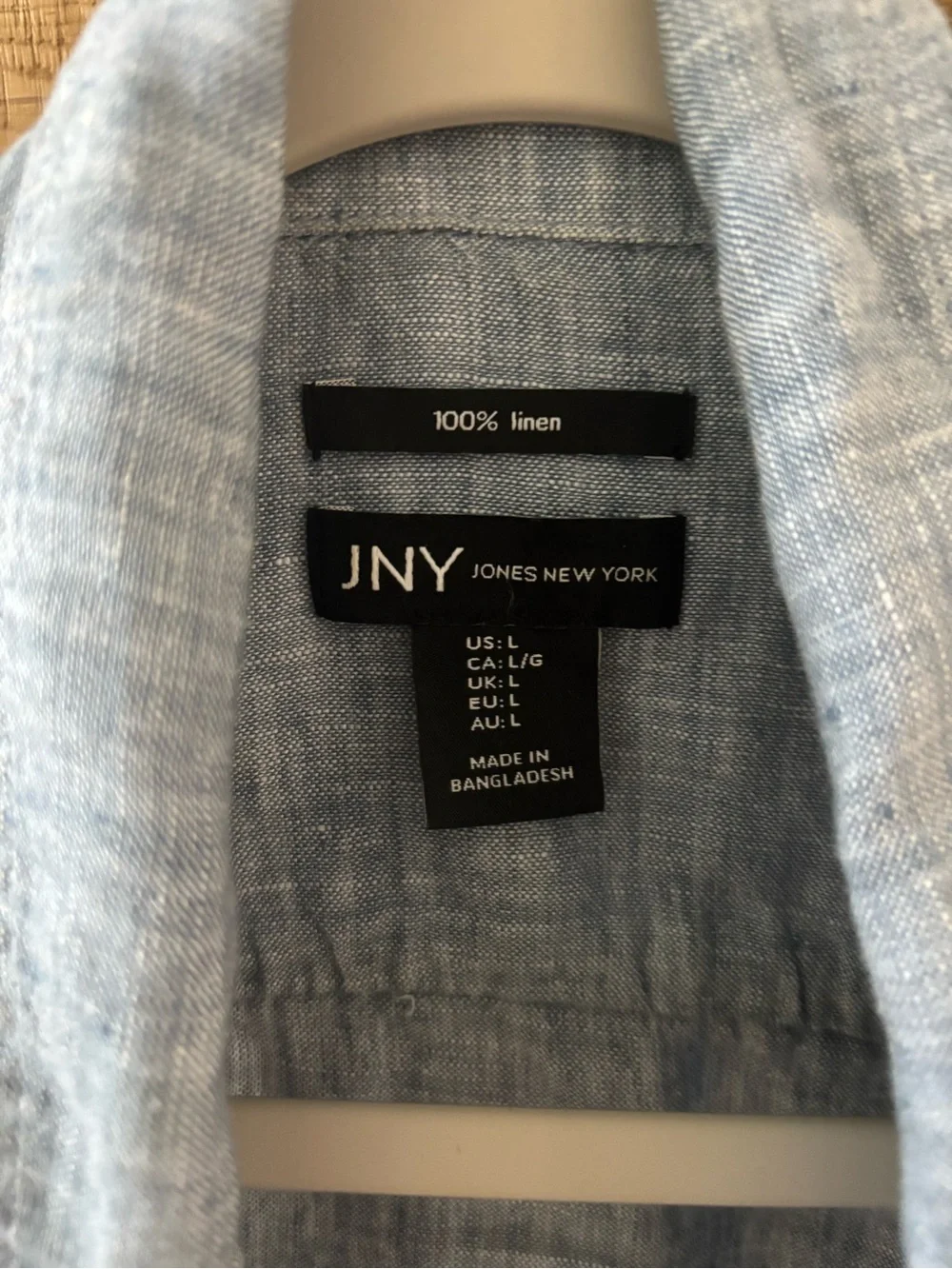 JNY Jones New York 100% Linen Jacket Women’s Large Light Blue Button Front